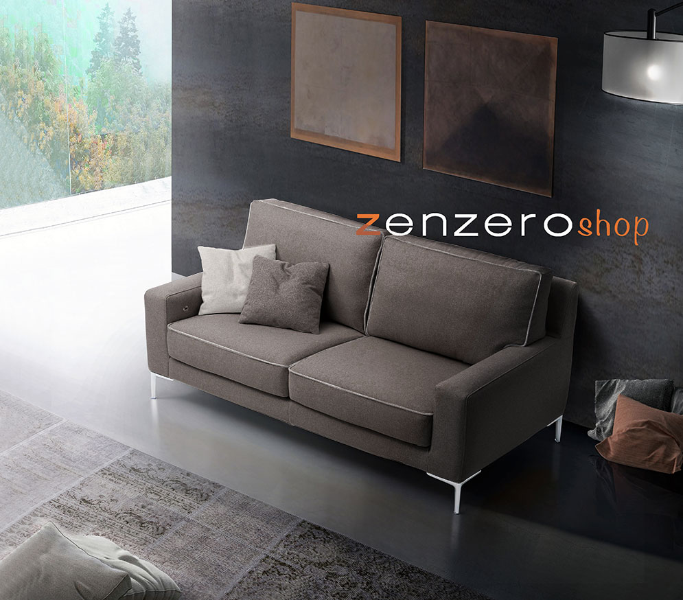 Divano Tor a 2 posti con presa USB integrata, tessuto Grigio scuro con bordino Grigio Chiaro