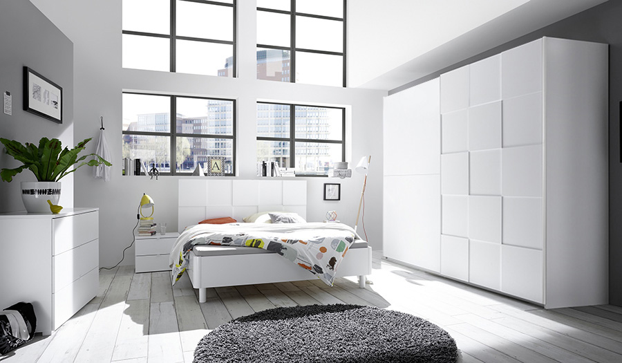 Camera da letto completa moderna in finitura bianco opaco, armadio 275x210