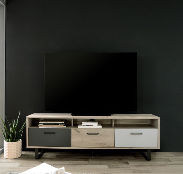 Moderno Mobile basso televisore Lappo con gambe in Metallo, 3 cassetti