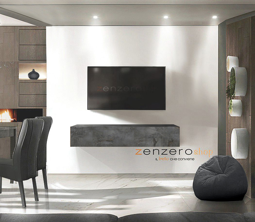 Mobile porta TV in finitura Beton, anta a ribalta