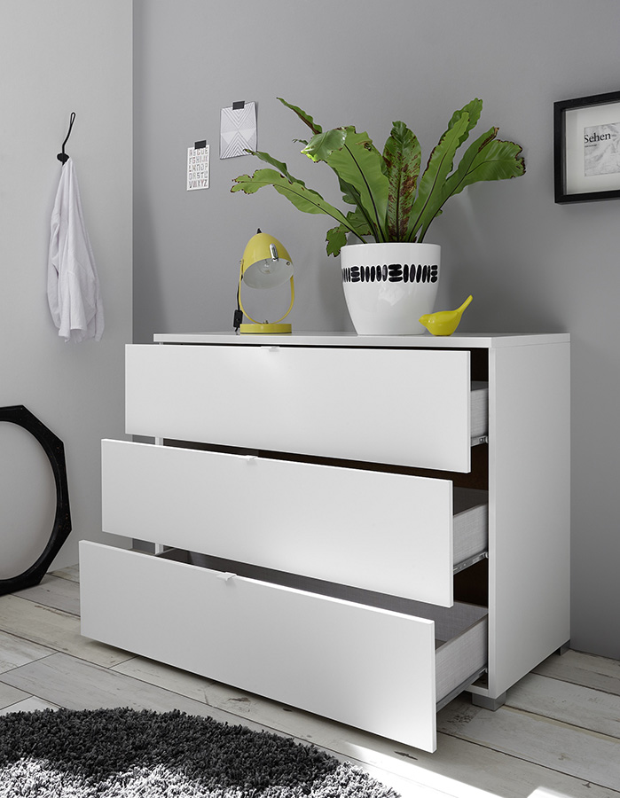 Comò moderno 3 cassetti finitura bianco opaco