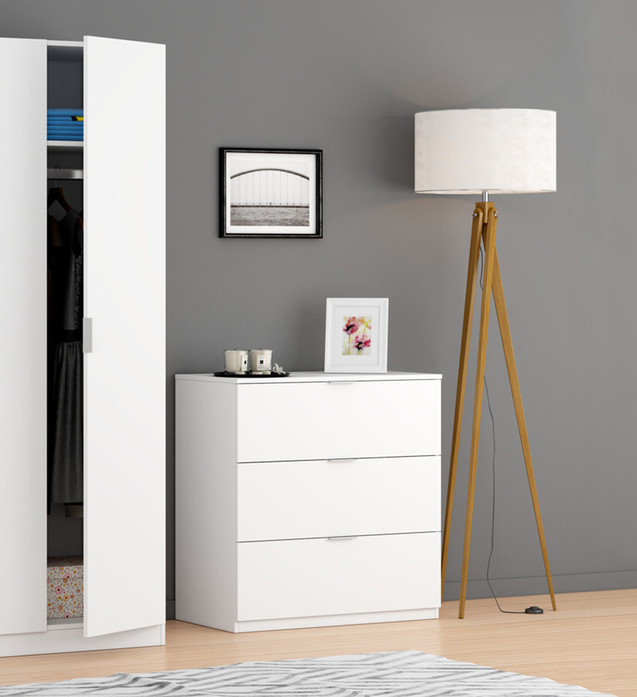 Comò di design bianco opaco con 3 cassetti