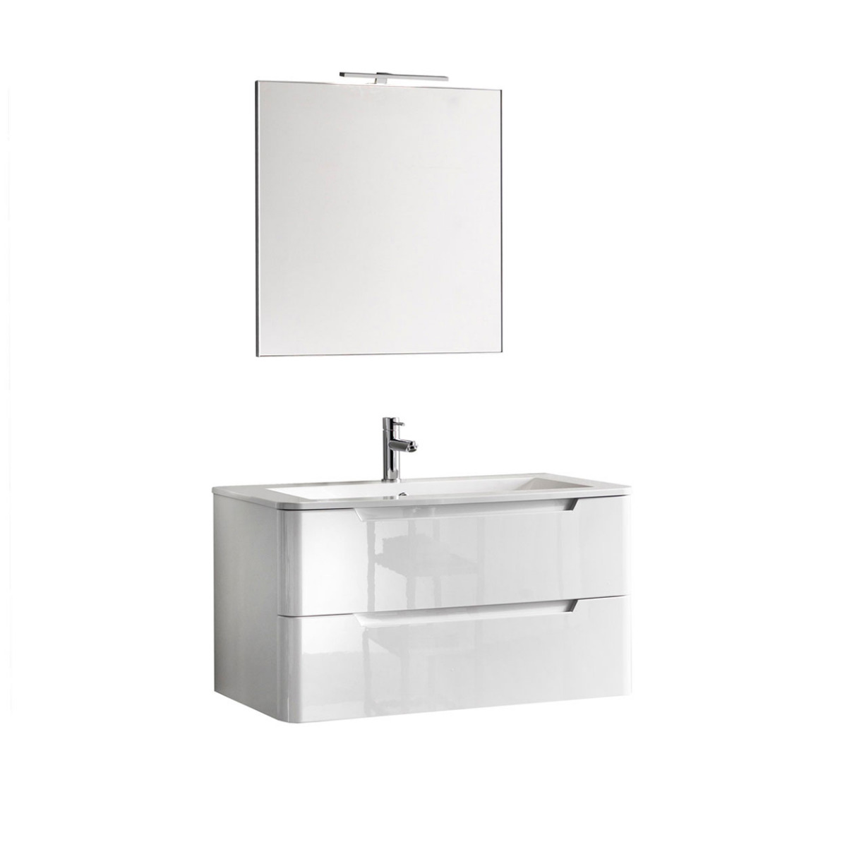 Mobile bagno moderno, 2 cassetti con maniglia a gola, finitura Bianco Lucido