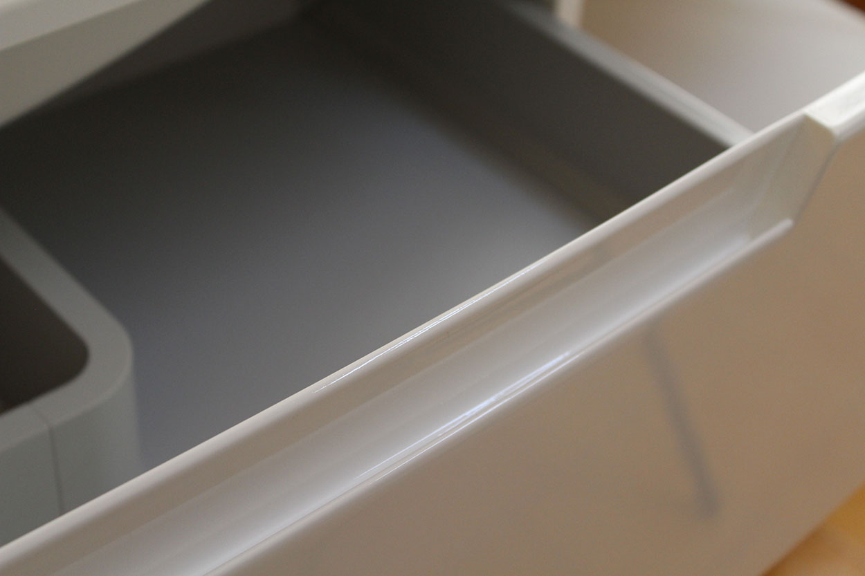 Mobile bagno moderno, 2 cassetti con maniglia a gola, finitura Bianco Lucido