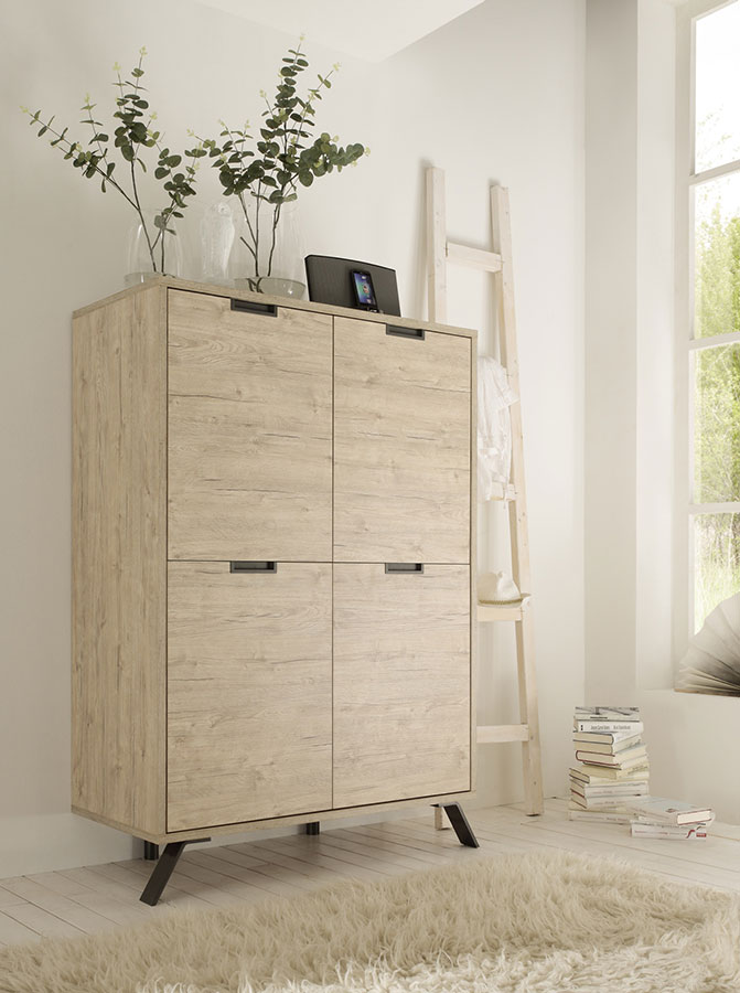 Credenza Moderna, Madia di Design, 4 ante Alta, Legno Sherwood Oak