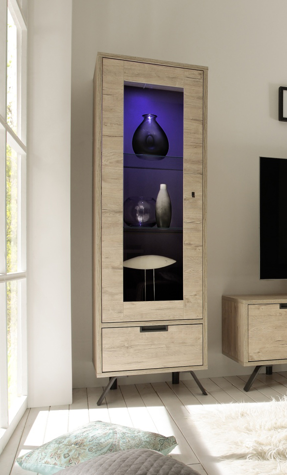 Vetrinetta "Wood" 1 anta 1 cassetto, Sherwood Oak - 56x177 cm