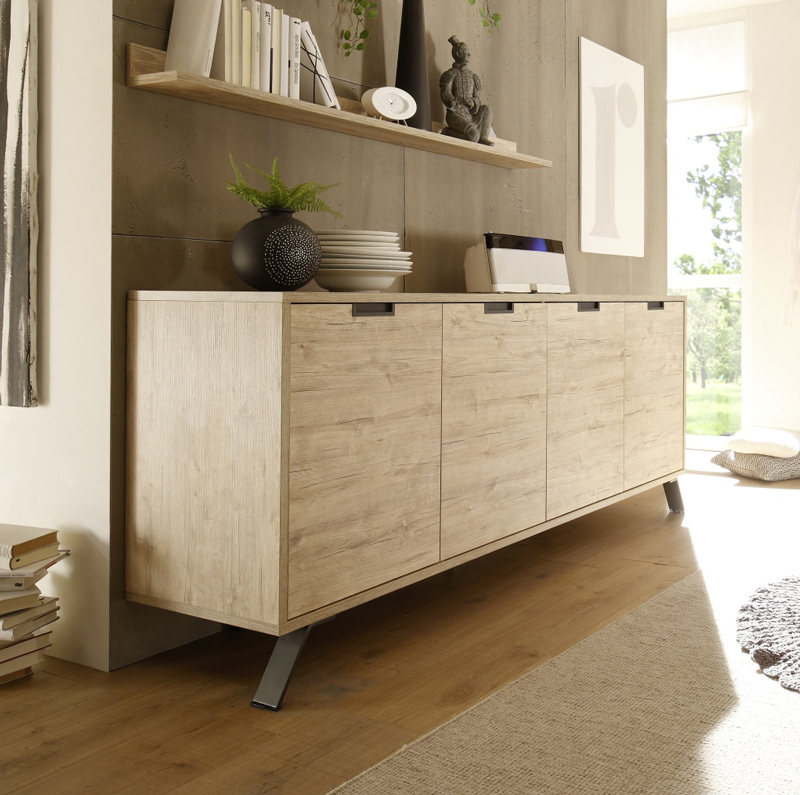 Credenza Moderna, Madia di Design, 4 ante, Legno Sherwood Oak