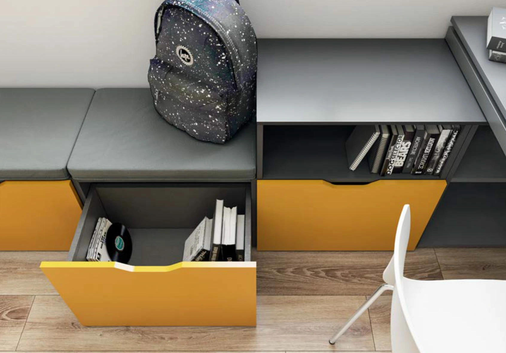 cameretta gialla con letto castello