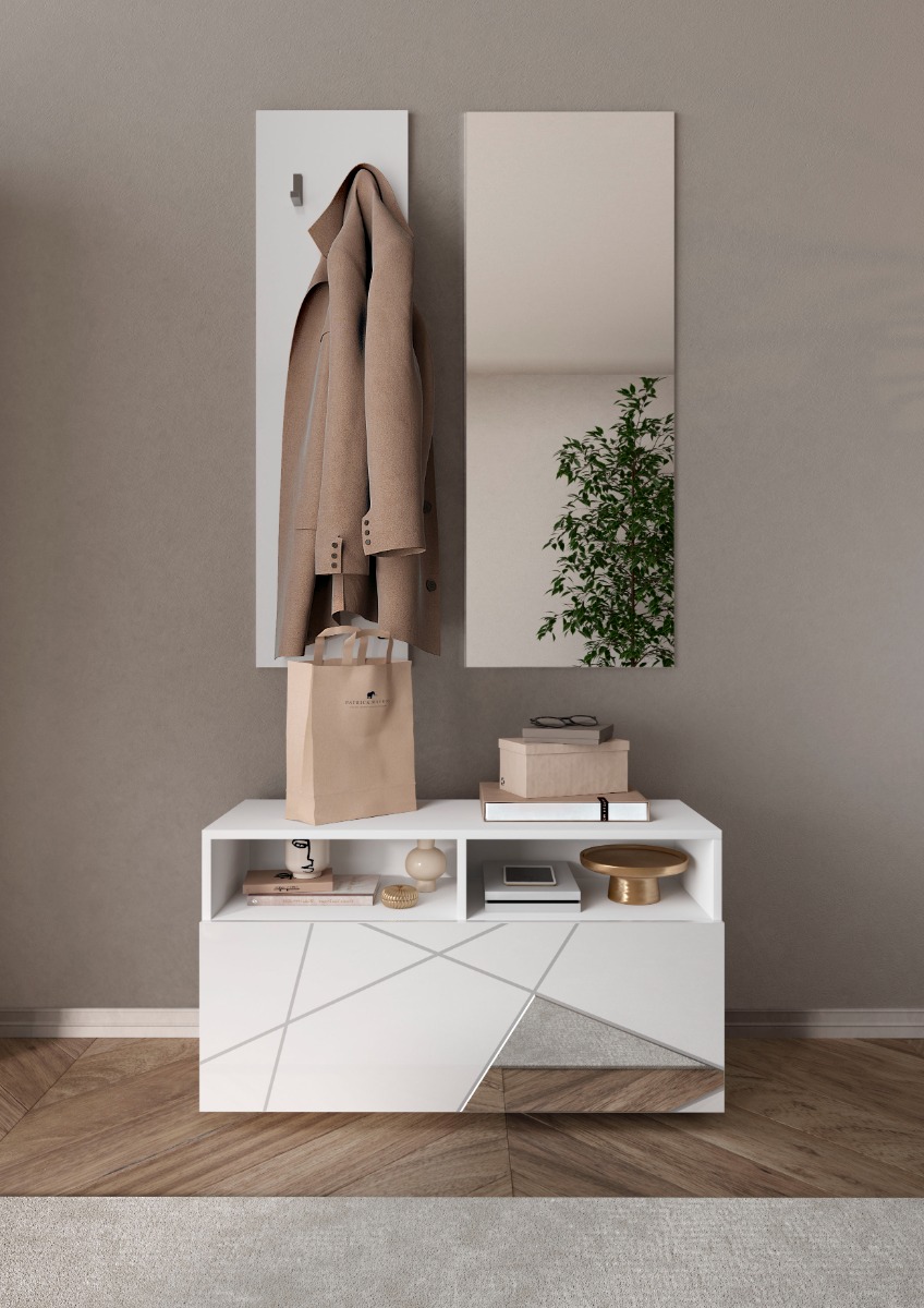 Ingresso completo composto da guardaroba, panca, specchio, appendiabiti e madia 2 ante Zenzero Shop