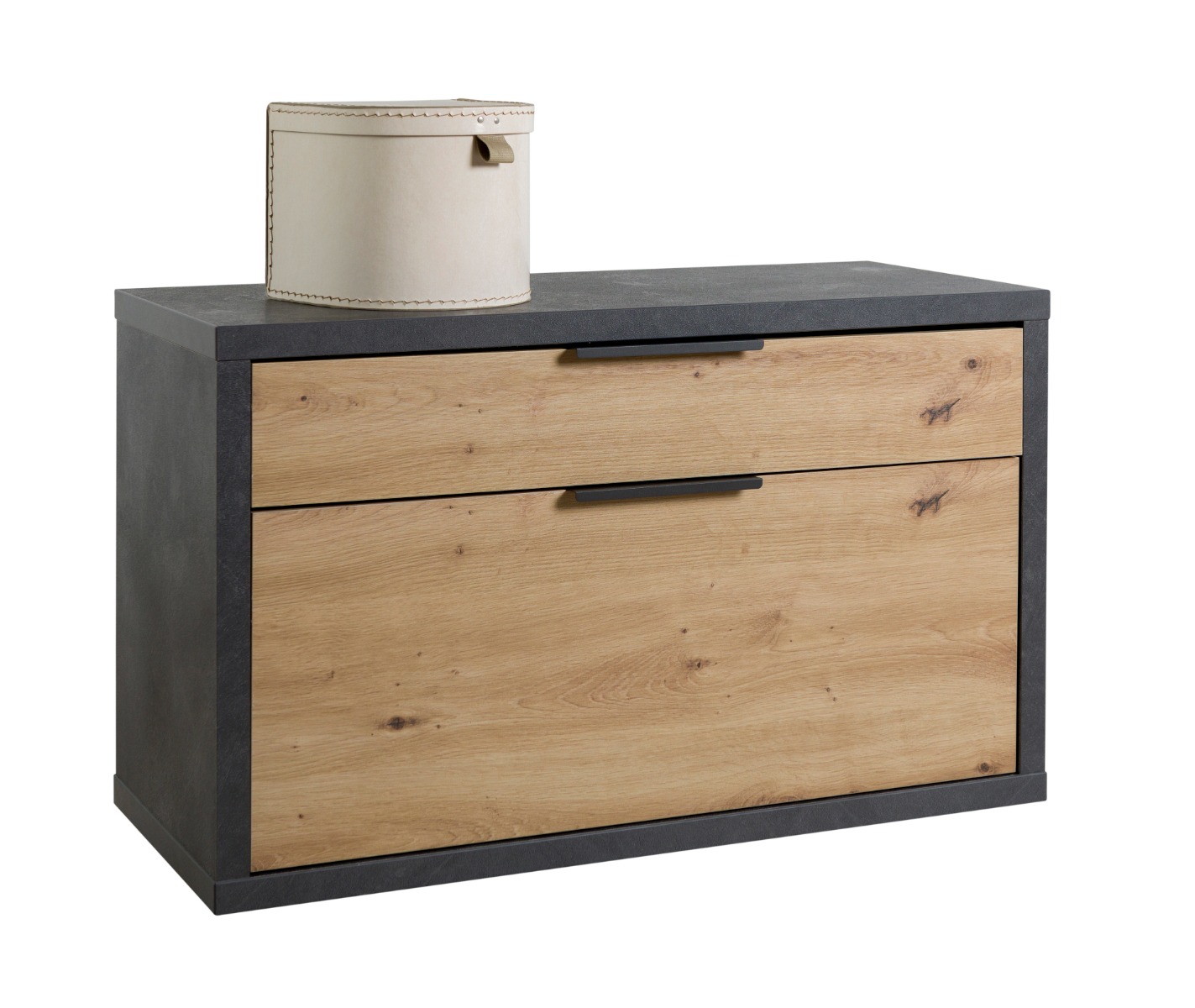 Panca con 1 ribalta e 1 cassetto Rovere chiaro e Grigio smoke, Made in Italy