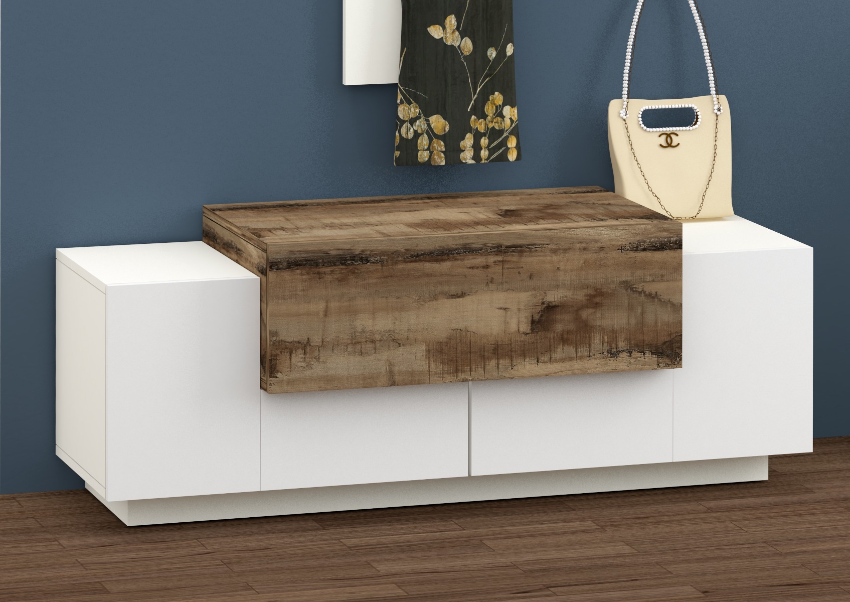 Panca ingresso in Bianco lucido e Pero