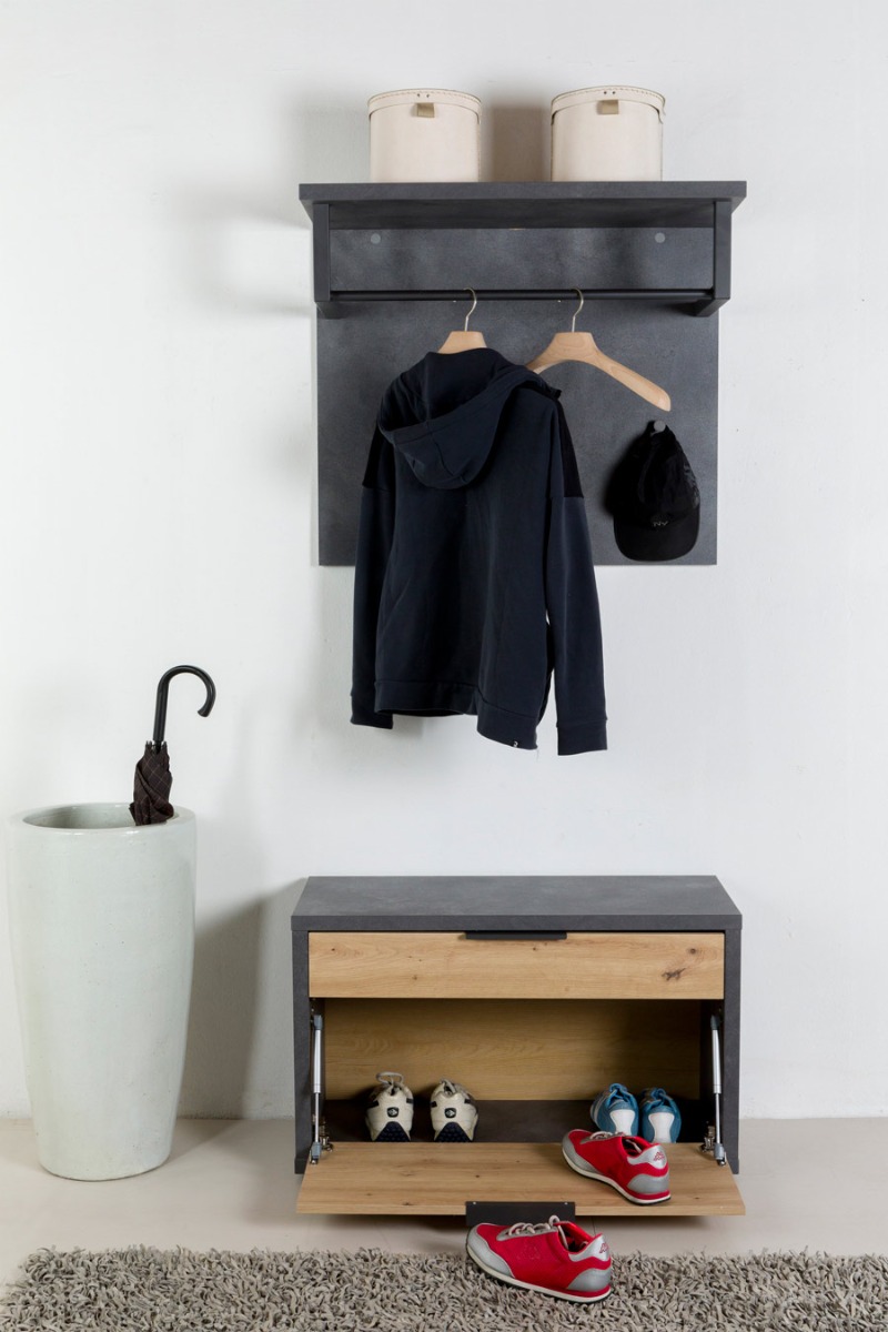 Composizione&#x20;da&#x20;ingresso&#x20;stile&#x20;industry,&#x20;finitura&#x20;Rovere&#x20;chiaro&#x20;e&#x20;grigio&#x20;smoke,&#x20;Made&#x20;in&#x20;Italy