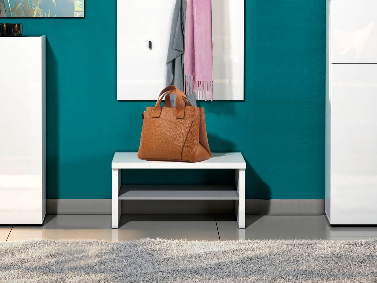 Panca da ingresso bianca lucida con ripiano Zenzero Shop