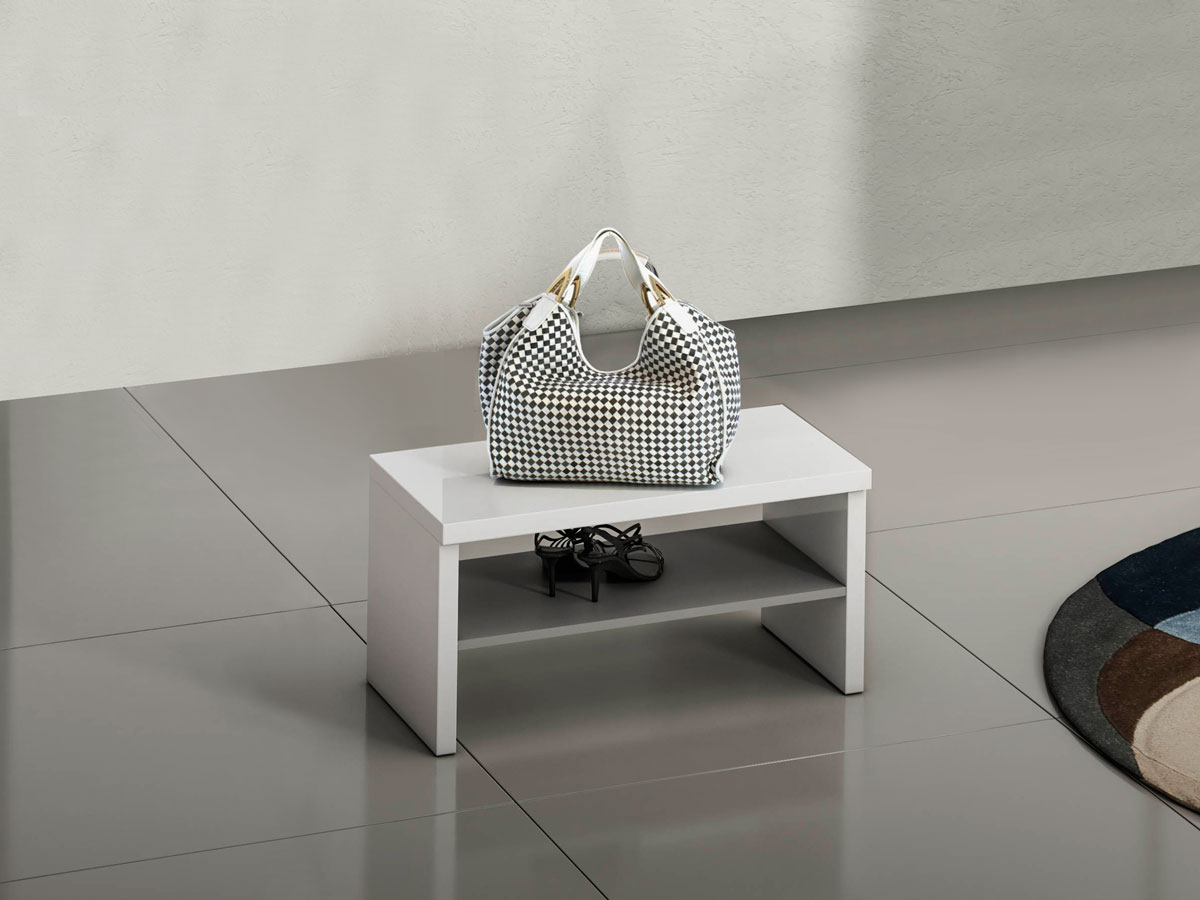 Panca da ingresso bianca lucida con ripiano Zenzero Shop