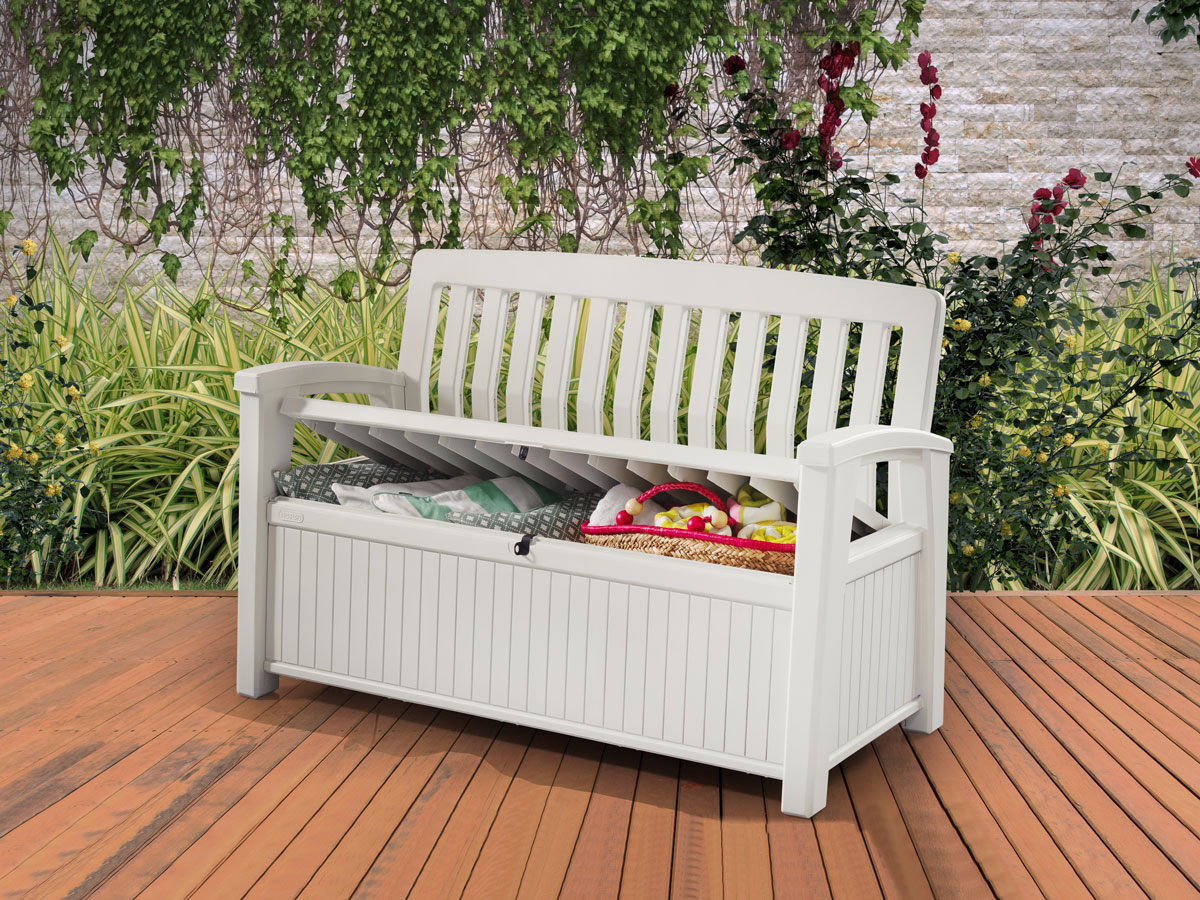 Panchina Abete da esterni con contenitore, Bianca