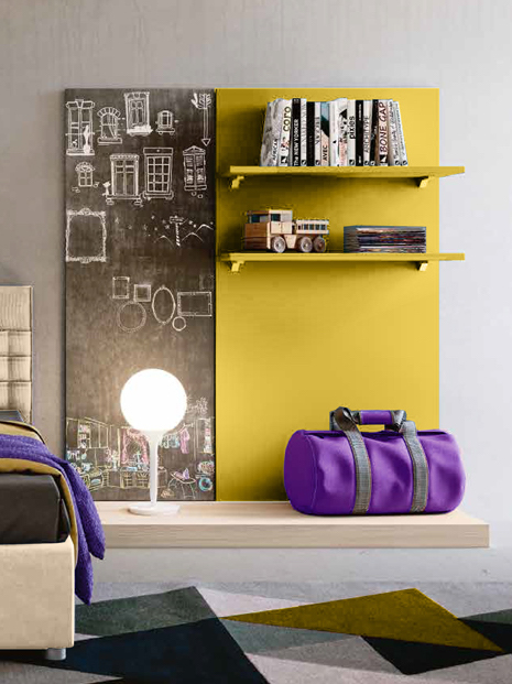 Pannello attrezzato di design lavagna, Giallo cedro e Olmo