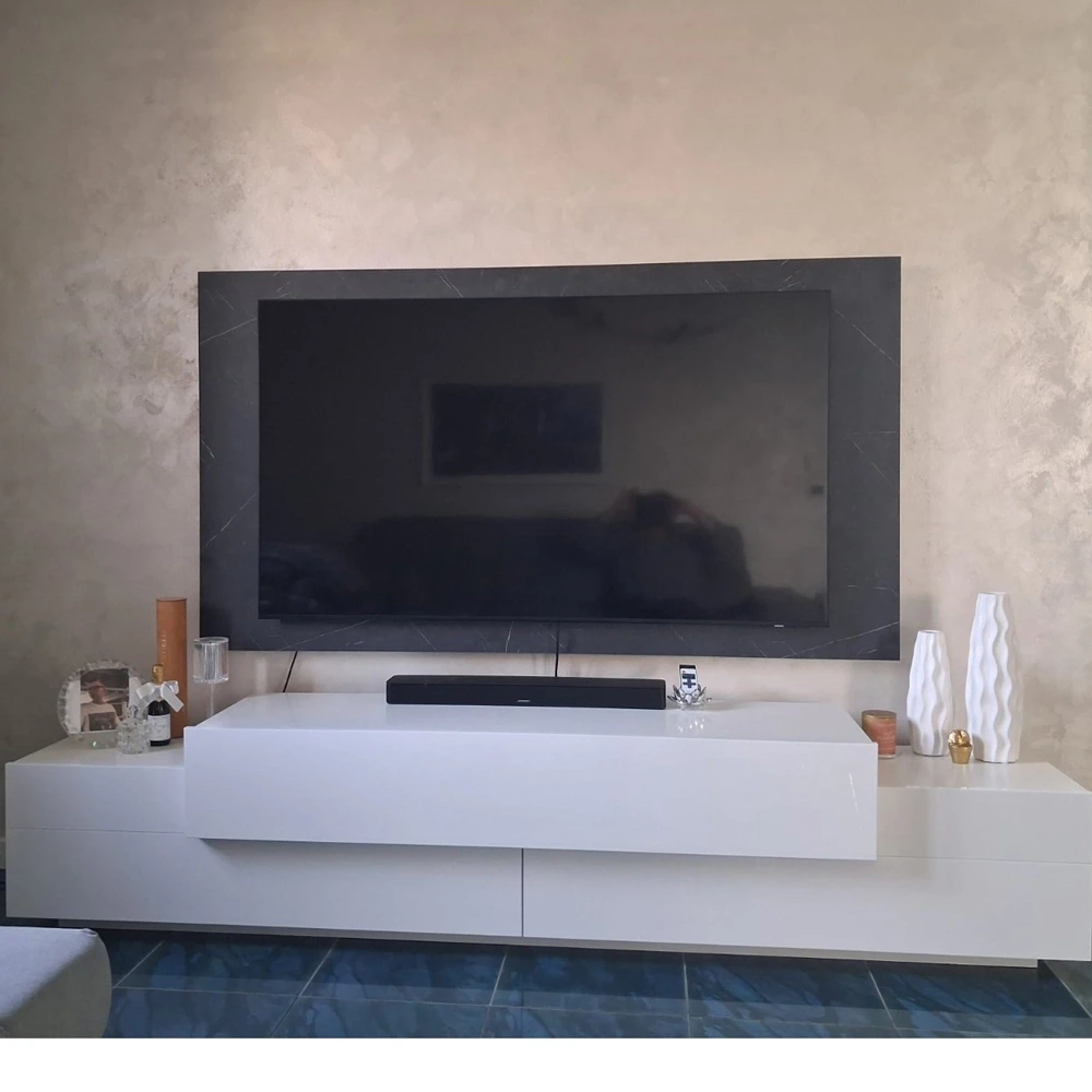 Pannello per TV, L.180 H.100 P.2, in finitura Marmo Nero