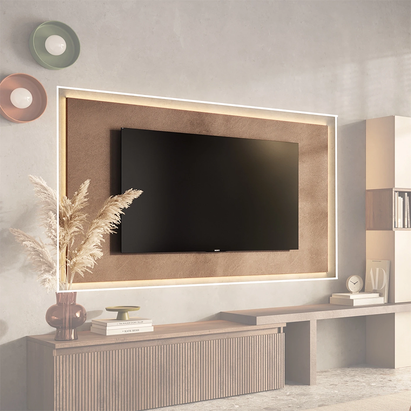 Pannello per TV, L.180 H.100 P.2, in finitura Bronzo