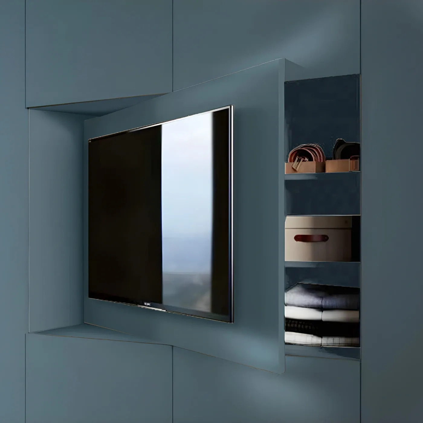 Armadio con vano tv, 2 ante 3 cassetti, Grigio seta e Noce moro