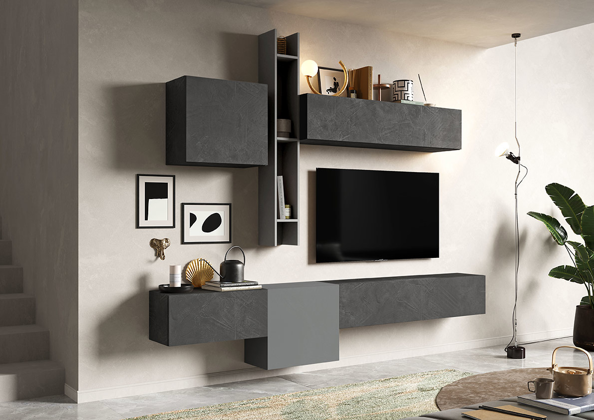 Parete TV  moderna Ardesia e Piombo 