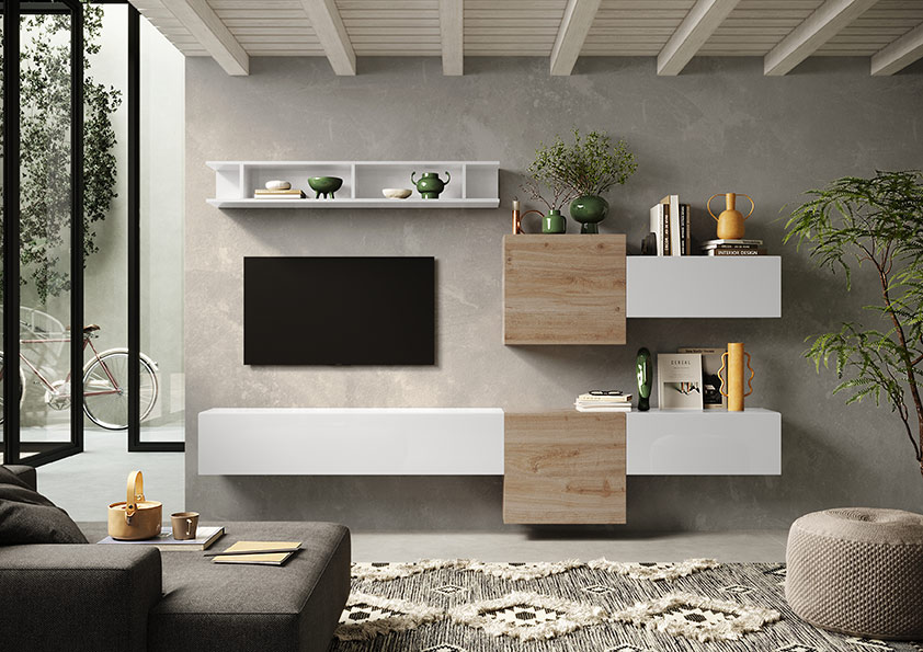 Parete TV Bianco lucido e Cadiz