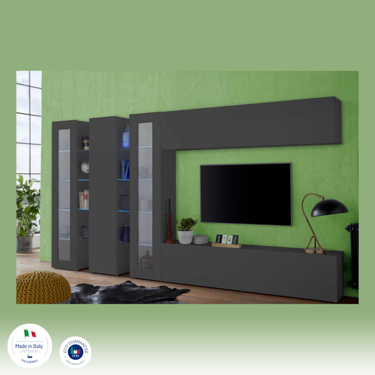 Offerta Parete attrezzata con vetrine finitura Antracite, Made in Italy
