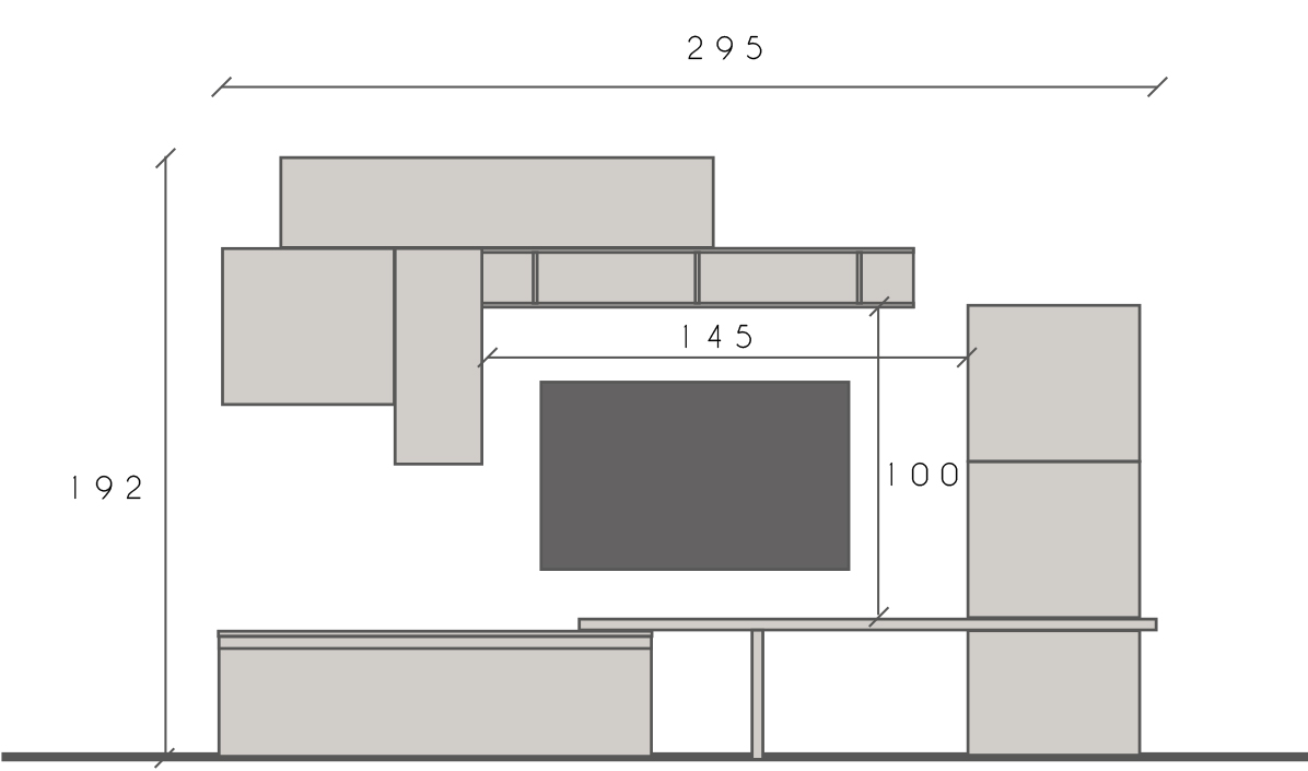 Parete di grandi dimensioni L.340, finitura Ardesia, Piombo e Gesso