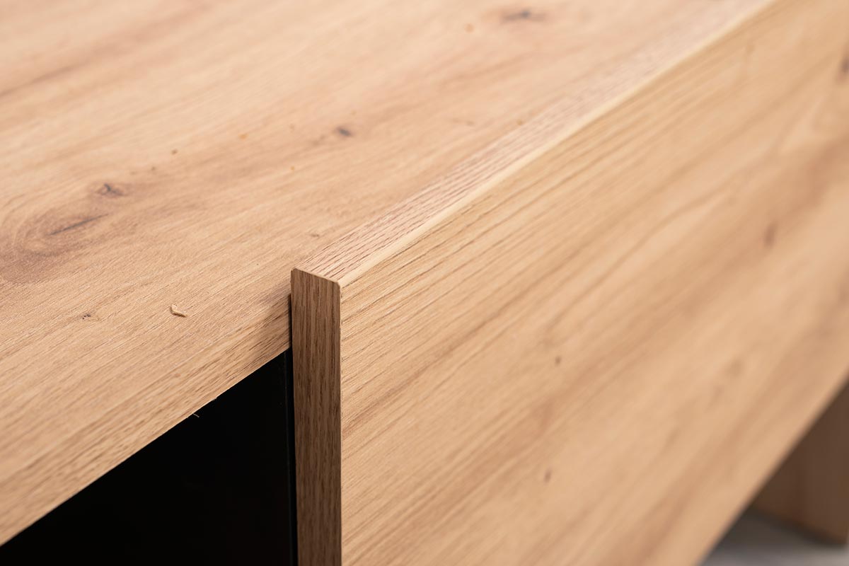 Parete attrezzata Cross, porta tv con libreria finitura Rovere e Nero