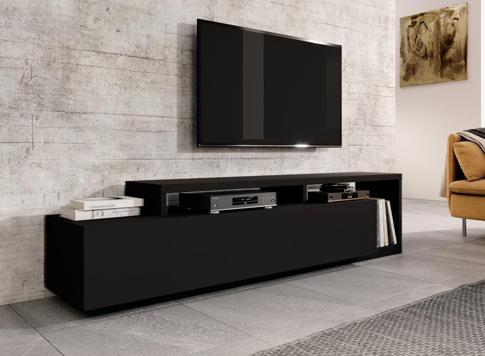 Porta TV moderno, finitura nero opaco