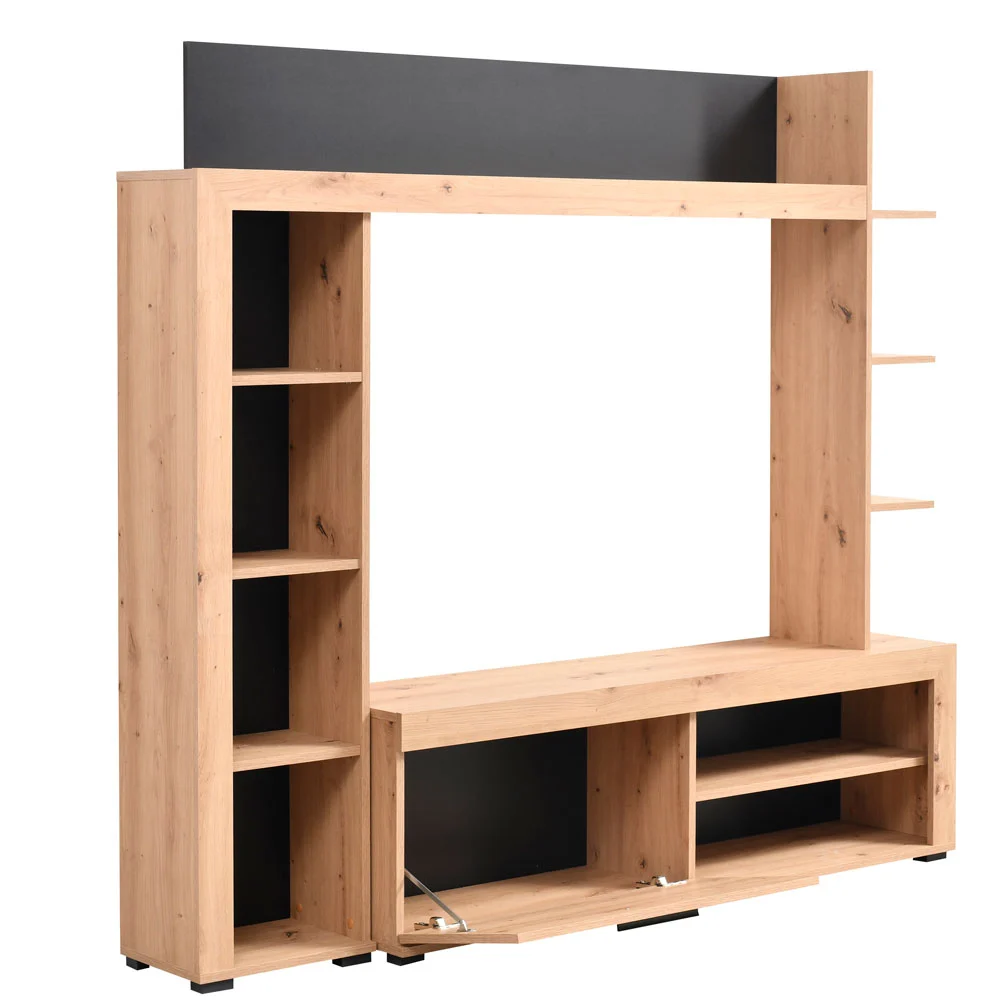 Parete attrezzata moderna finitura Rovere e Nero Zenzero Shop