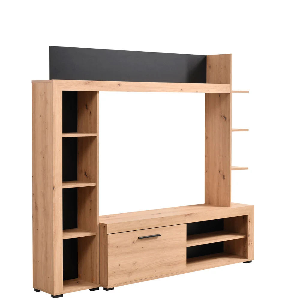 Parete attrezzata moderna finitura Rovere e Nero Zenzero Shop