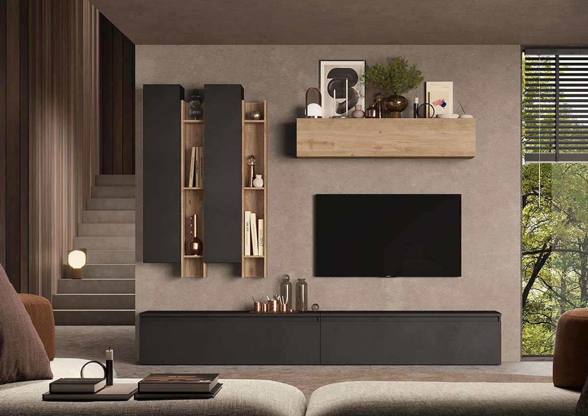 Parete larghezza 262 finitura Lava e Cadiz 