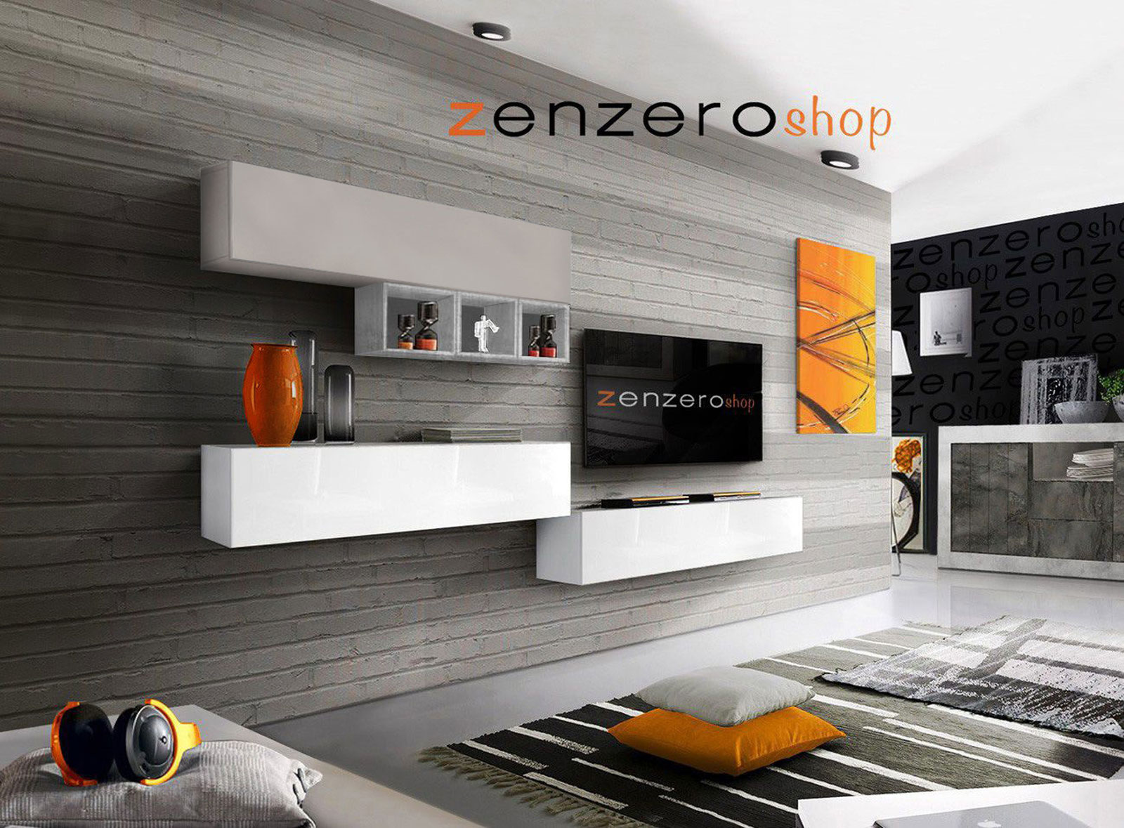 Pareti attrezzate moderne di design Bianco Lucido, Gesso