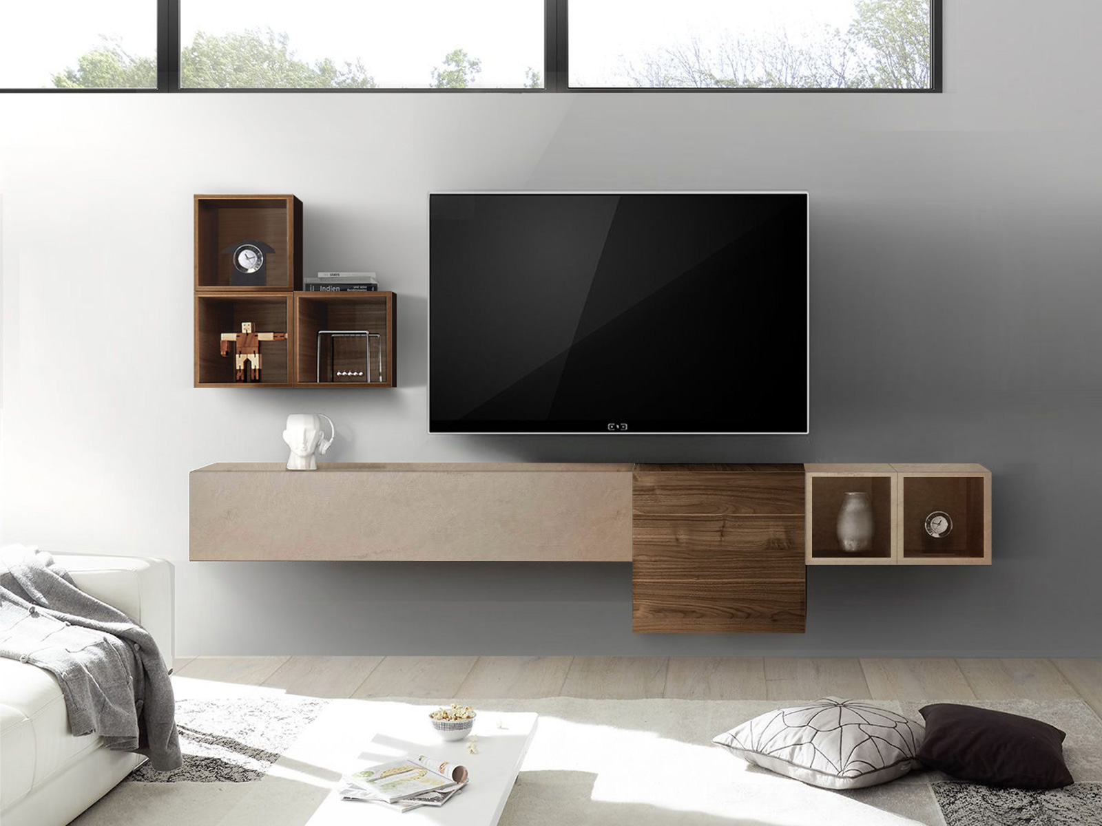 Parete attrezzata 2 pensili e 5 vani a giorno vendita online