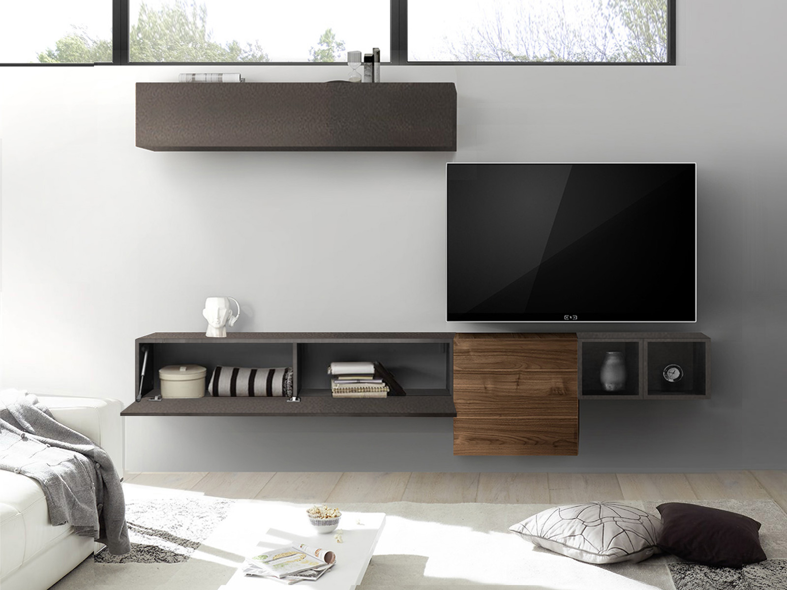 Parete attrezzata vendita online finitura Noce dark e Lava