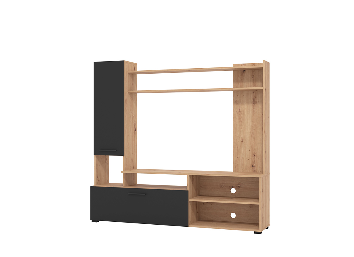 Parete attrezzata a terra, finitura Rovere e Nero