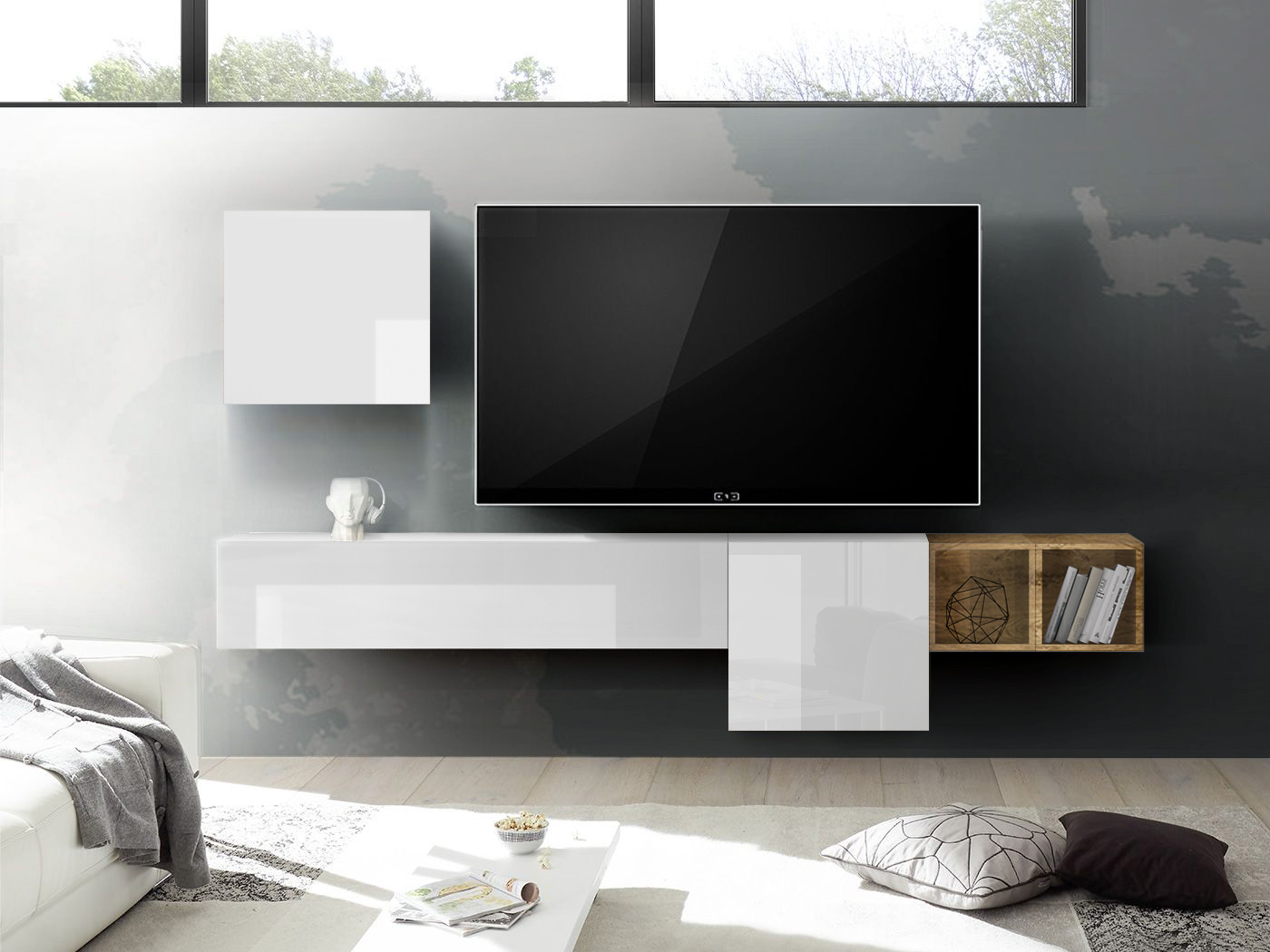 Parete attrezzata vendita online finitura Bianco Laccato Lucido e Miele