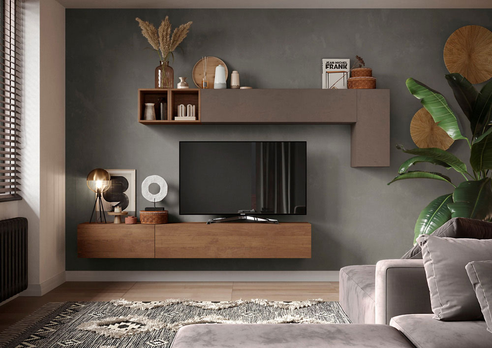  Parete attrezzata, finitura Mercure e Bronzo 