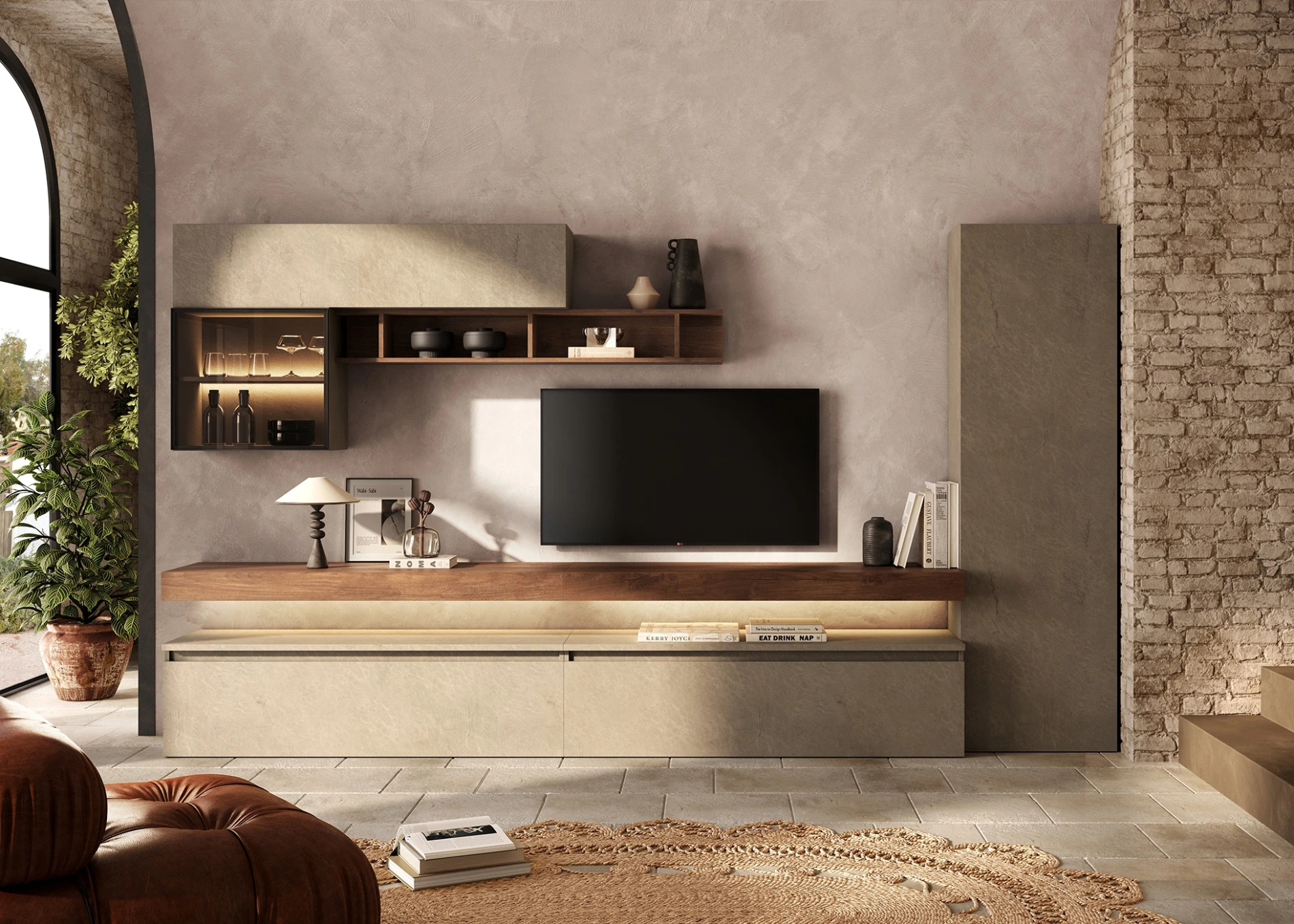 Parete attrezzata moderna, Mercure e Argilla, L.330