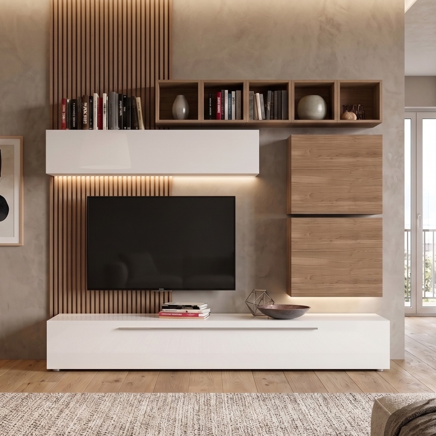 Pareti sala soggiorno Zenzero moderno e di design Bianco Lucido, Mercure