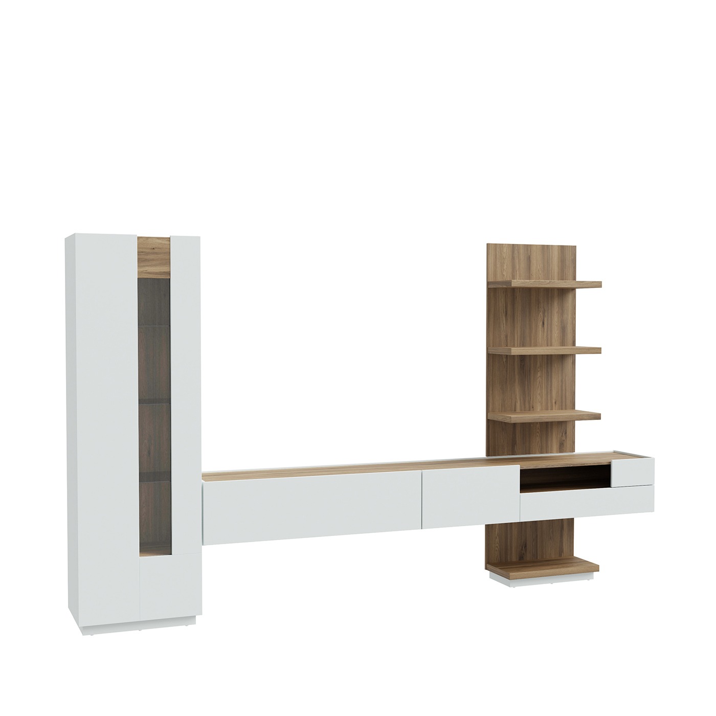 Parete attrezzata con mobile sospeso, 340x194x41 h cm, Bianco gesso e Rovere valencia Zenzero Shop