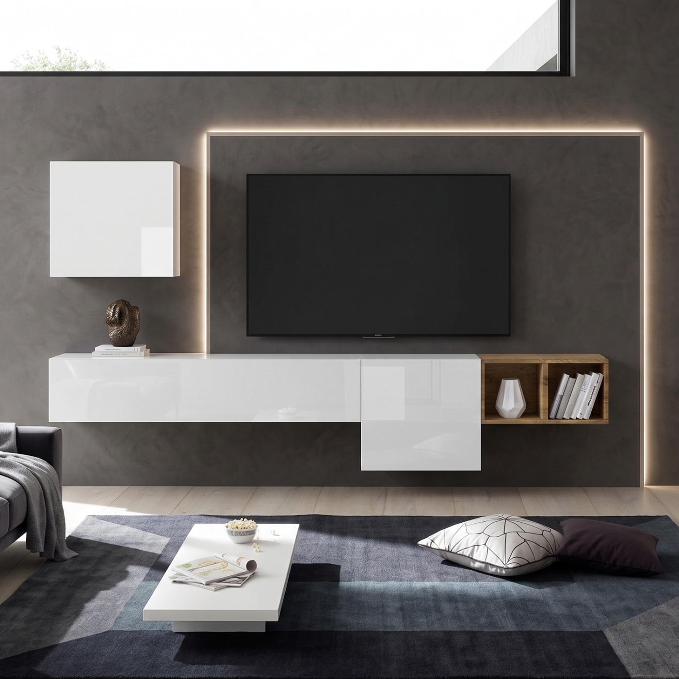 Parete attrezzata vendita online finitura Bianco Laccato Lucido e Miele