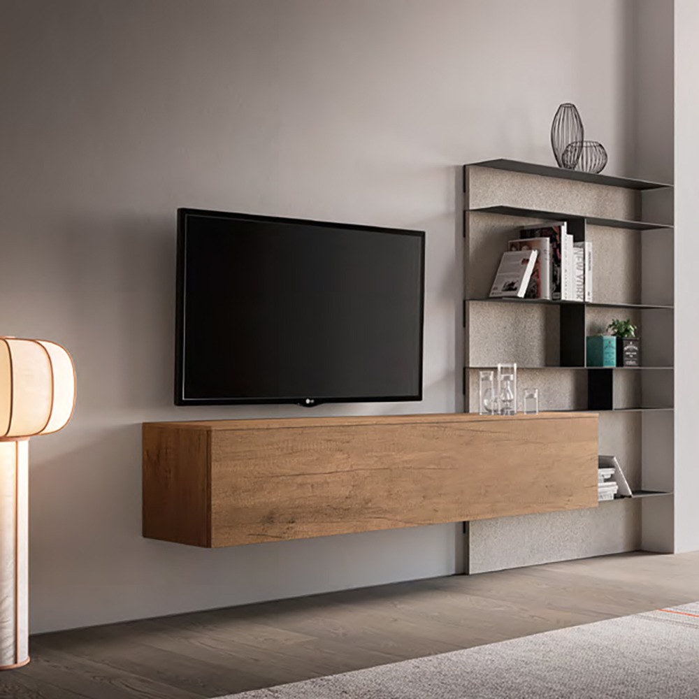 Parete attrezzata SKT5 Tomasella, Rovere Nodato chiaro e Calce chiara