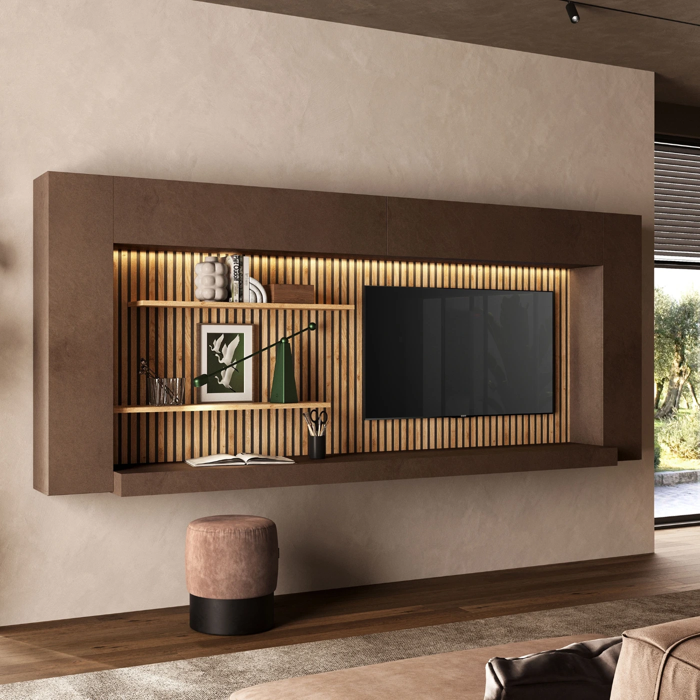 Parete attrezzata sospesa, Bronzo e Mercure cannettato, L.334