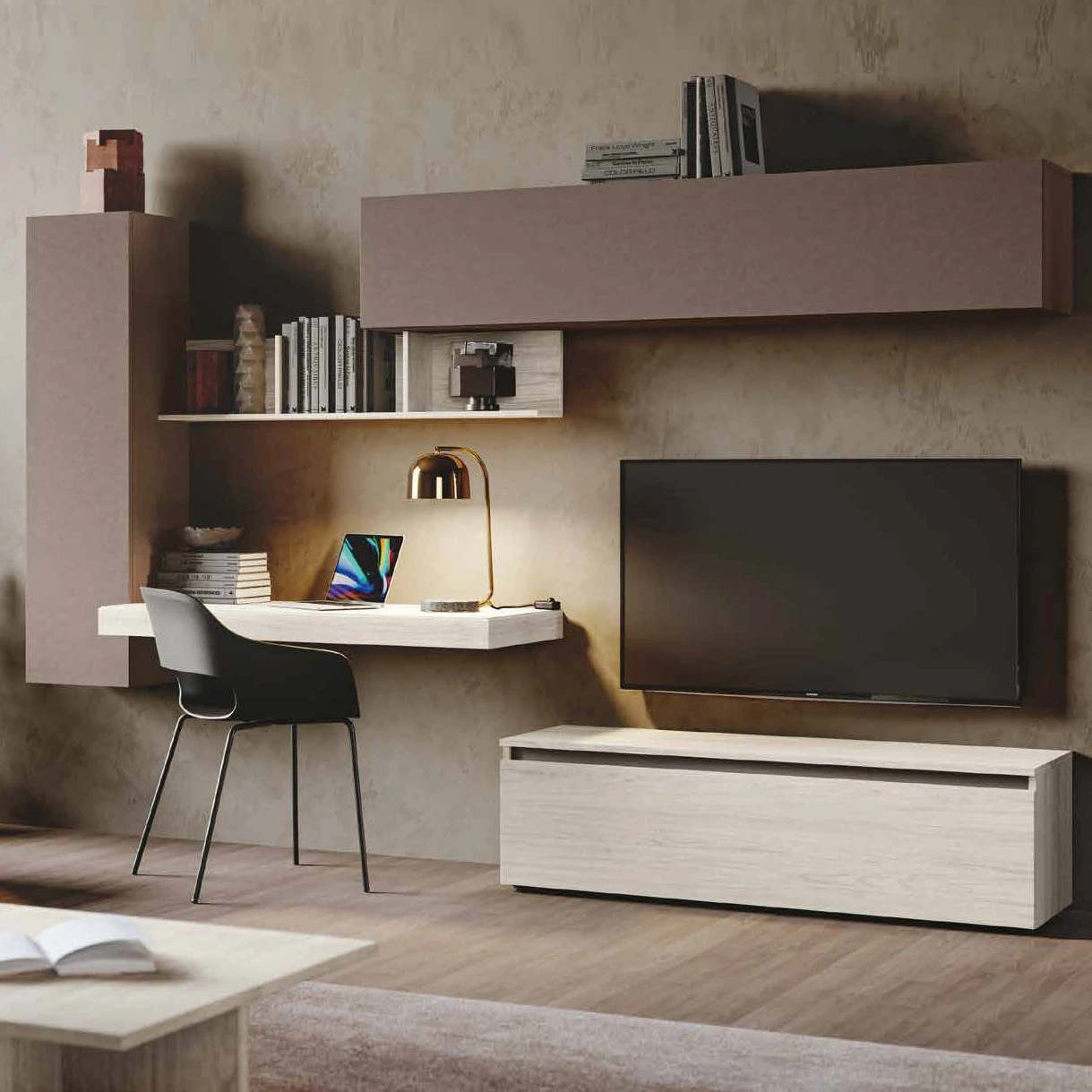 parete attrezzata con zona studio