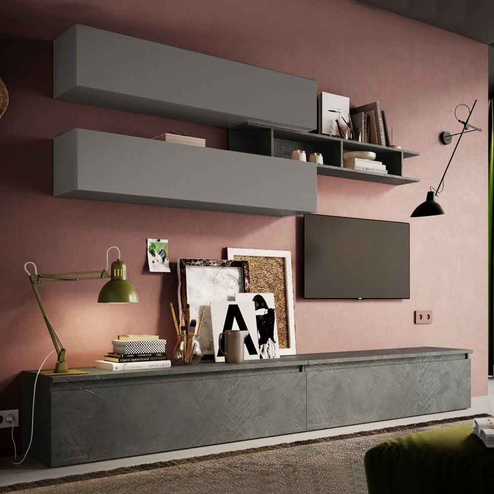Soggiorno moderno, Mobile TV, colore Ardesia e Piombo