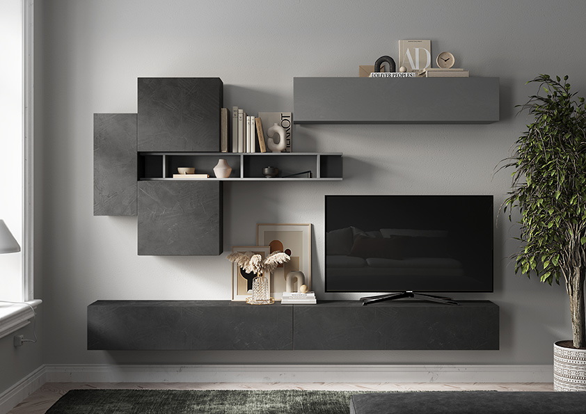 Parete Attrezzata moderna Piombo e Ardesia