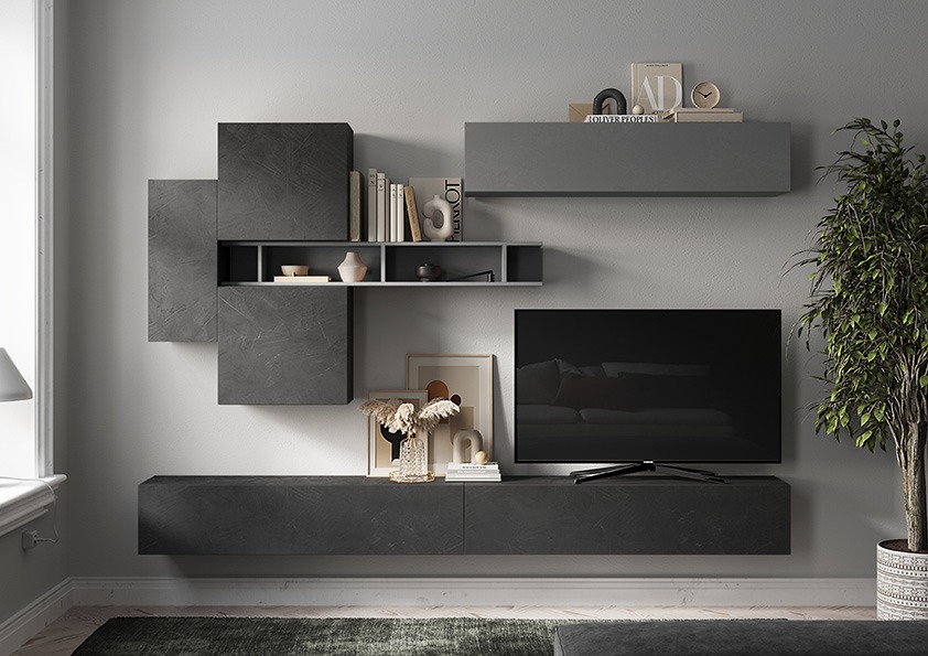 Parete Attrezzata moderna Piombo e Ardesia