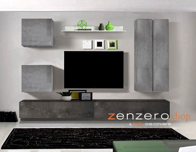 Parete attrezzata moderna prezzi bassi Bianca laccato lucida Beton Ossido soggiorno Zenzero