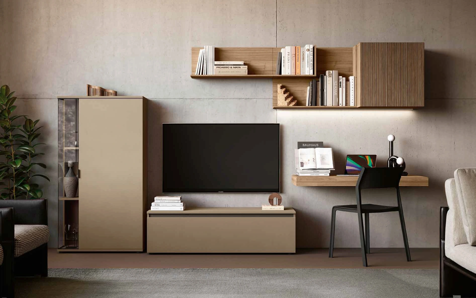 parete moderna con scrivania noce